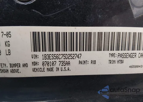 2005 Dodge Neon Sxt z USA, uszkodzony, nr VIN 1B3ES56C75D252747